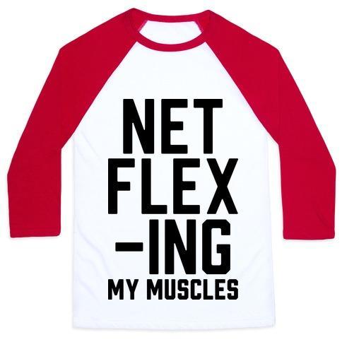 Virgin Teez  Baseball Tee Unisex Classic Baseball Tee / x-small / White/Red NETFLEXING MY MUSCLES UNISEX CLASSIC BASEBALL TEE