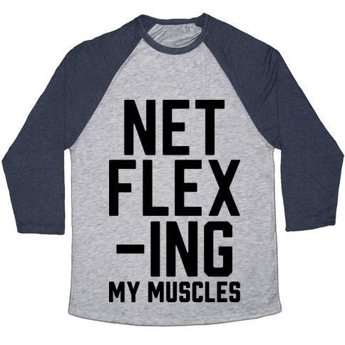 Virgin Teez  Baseball Tee Unisex Tri-Blend Baseball Tee / small / Athletic Gray / Navy NETFLEXING MY MUSCLES UNISEX TRI-BLEND BASEBALL TEE