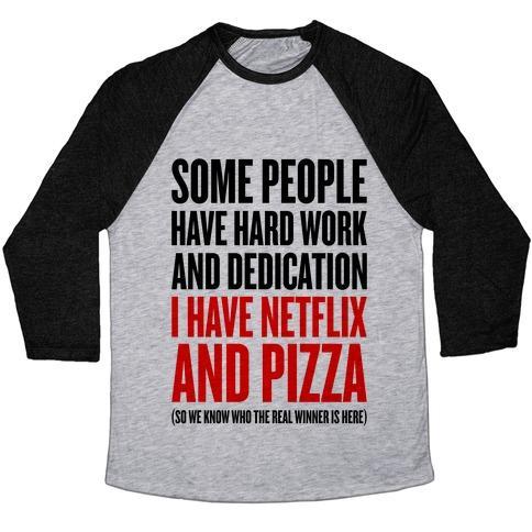 Virgin Teez  Baseball Tee Unisex Tri-Blend Baseball Tee / small / Athletic Gray / Black NETFLIX AND PIZZA UNISEX TRI-BLEND BASEBALL TEE