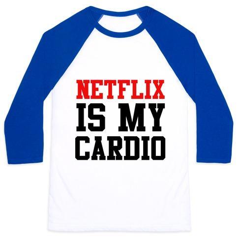 Virgin Teez  Baseball Tee Unisex Classic Baseball Tee / x-small / White/Blue NETFLIX IS MY CARDIO UNISEX CLASSIC BASEBALL TEE
