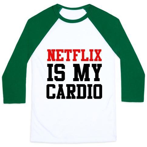 Virgin Teez  Baseball Tee Unisex Classic Baseball Tee / x-small / White/Dark Green NETFLIX IS MY CARDIO UNISEX CLASSIC BASEBALL TEE