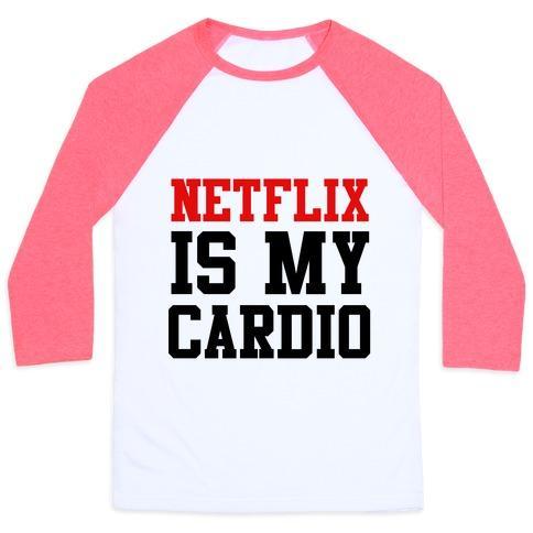 Virgin Teez  Baseball Tee Unisex Classic Baseball Tee / x-small / White/Neon Pink NETFLIX IS MY CARDIO UNISEX CLASSIC BASEBALL TEE