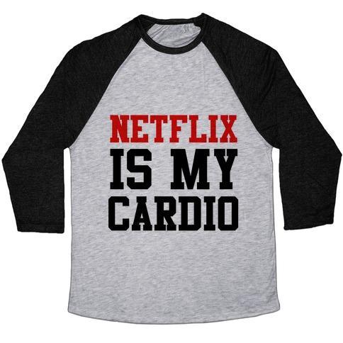 Virgin Teez  Baseball Tee Unisex Tri-Blend Baseball Tee / small / Athletic Gray / Black NETFLIX IS MY CARDIO UNISEX TRI-BLEND BASEBALL TEE