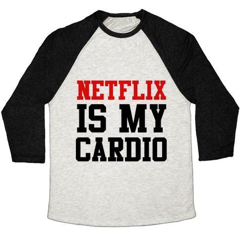 Virgin Teez  Baseball Tee Unisex Tri-Blend Baseball Tee / small / Oatmeal / Black NETFLIX IS MY CARDIO UNISEX TRI-BLEND BASEBALL TEE