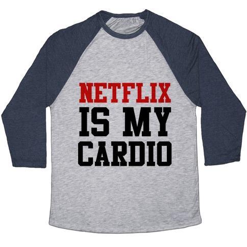 Virgin Teez  Baseball Tee Unisex Tri-Blend Baseball Tee / small / Athletic Gray / Navy NETFLIX IS MY CARDIO UNISEX TRI-BLEND BASEBALL TEE