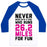 Virgin Teez  Baseball Tee Unisex Classic Baseball Tee / x-small / White/Blue NEVER MESS WITH A GIRL WHO RUNS 26.2 MILES FOR FUN UNISEX CLASSIC BASEBALL TEE