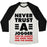 Virgin Teez  Baseball Tee Unisex Tri-Blend Baseball Tee / small / Oatmeal / Black NEVER TRUST A JOGGER UNISEX TRI-BLEND BASEBALL TEE