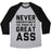 Virgin Teez  Baseball Tee Unisex Tri-Blend Baseball Tee / small / Athletic Gray / Black NEVER UNDERESTIMATE THE POWER OF A GREAT ASS UNISEX TRI-BLEND BASEBALL TEE