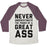 Virgin Teez  Baseball Tee Unisex Tri-Blend Baseball Tee / small / Oatmeal / Maroon NEVER UNDERESTIMATE THE POWER OF A GREAT ASS UNISEX TRI-BLEND BASEBALL TEE