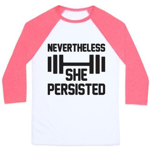 Virgin Teez  Baseball Tee Unisex Classic Baseball Tee / x-small / White/Neon Pink NEVERTHELESS SHE PERSISTED (FITNESS) UNISEX CLASSIC BASEBALL TEE