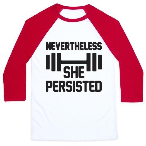 Virgin Teez  Baseball Tee Unisex Classic Baseball Tee / x-small / White/Red NEVERTHELESS SHE PERSISTED (FITNESS) UNISEX CLASSIC BASEBALL TEE