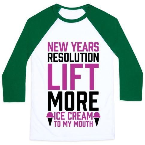 Virgin Teez  Baseball Tee Unisex Classic Baseball Tee / x-small / White/Dark Green NEW YEARS RESOLUTION: LIFT MORE (ICE CREAM TO MY MOUTH) UNISEX CLASSIC BASEBALL TEE