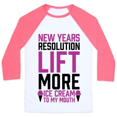 Virgin Teez  Baseball Tee Unisex Classic Baseball Tee / x-small / White/Neon Pink NEW YEARS RESOLUTION: LIFT MORE (ICE CREAM TO MY MOUTH) UNISEX CLASSIC BASEBALL TEE