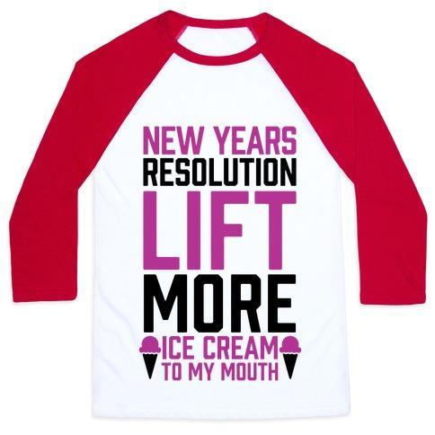Virgin Teez  Baseball Tee Unisex Classic Baseball Tee / x-small / White/Red NEW YEARS RESOLUTION: LIFT MORE (ICE CREAM TO MY MOUTH) UNISEX CLASSIC BASEBALL TEE