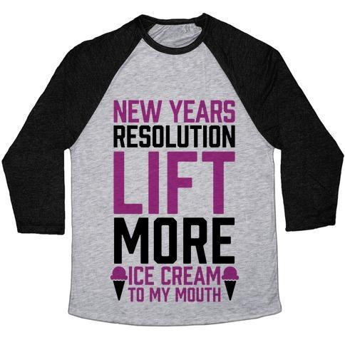 Virgin Teez  Baseball Tee Unisex Tri-Blend Baseball Tee / small / Athletic Gray / Black NEW YEARS RESOLUTION: LIFT MORE (ICE CREAM TO MY MOUTH) UNISEX TRI-BLEND BASEBALL TEE