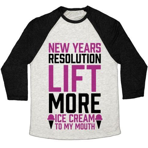 Virgin Teez  Baseball Tee Unisex Tri-Blend Baseball Tee / small / Oatmeal / Black NEW YEARS RESOLUTION: LIFT MORE (ICE CREAM TO MY MOUTH) UNISEX TRI-BLEND BASEBALL TEE