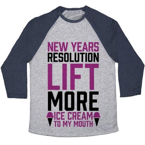 Virgin Teez  Baseball Tee Unisex Tri-Blend Baseball Tee / small / Athletic Gray / Navy NEW YEARS RESOLUTION: LIFT MORE (ICE CREAM TO MY MOUTH) UNISEX TRI-BLEND BASEBALL TEE