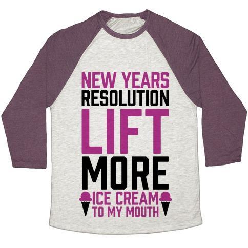 Virgin Teez  Baseball Tee Unisex Tri-Blend Baseball Tee / small / Oatmeal / Maroon NEW YEARS RESOLUTION: LIFT MORE (ICE CREAM TO MY MOUTH) UNISEX TRI-BLEND BASEBALL TEE