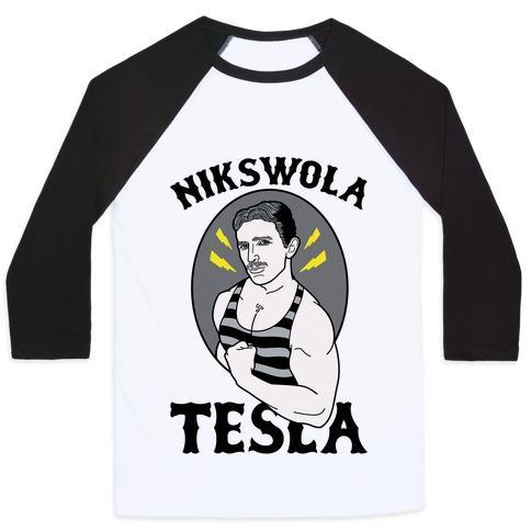 Virgin Teez  Baseball Tee Unisex Classic Baseball Tee / x-small / White/Black NIKSWOLA TESLA UNISEX CLASSIC BASEBALL TEE