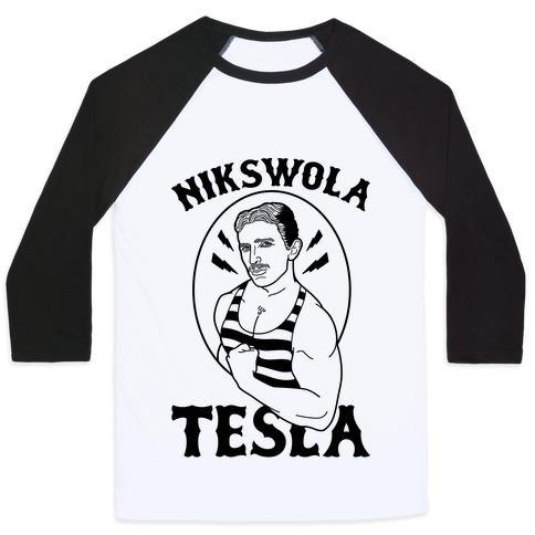 Virgin Teez  Baseball Tee Unisex Classic Baseball Tee / x-small / White/Black NIKSWOLA TESLA UNISEX CLASSIC BASEBALL TEE