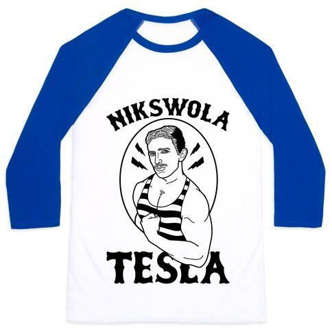 Virgin Teez  Baseball Tee Unisex Classic Baseball Tee / x-small / White/Blue NIKSWOLA TESLA UNISEX CLASSIC BASEBALL TEE