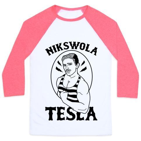 Virgin Teez  Baseball Tee Unisex Classic Baseball Tee / x-small / White/Neon Pink NIKSWOLA TESLA UNISEX CLASSIC BASEBALL TEE