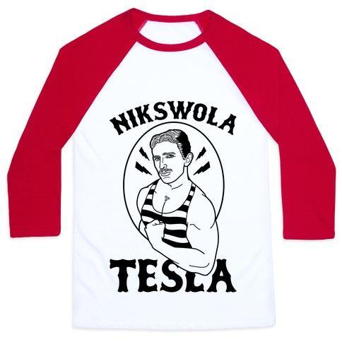 Virgin Teez  Baseball Tee Unisex Classic Baseball Tee / x-small / White/Red NIKSWOLA TESLA UNISEX CLASSIC BASEBALL TEE