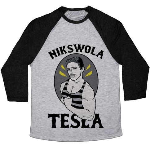 Virgin Teez  Baseball Tee Unisex Tri-Blend Baseball Tee / small / Athletic Gray / Black NIKSWOLA TESLA UNISEX TRI-BLEND BASEBALL TEE