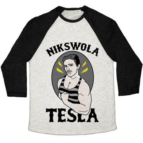 Virgin Teez  Baseball Tee Unisex Tri-Blend Baseball Tee / small / Oatmeal / Black NIKSWOLA TESLA UNISEX TRI-BLEND BASEBALL TEE