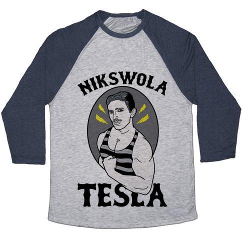 Virgin Teez  Baseball Tee Unisex Tri-Blend Baseball Tee / small / Athletic Gray / Navy NIKSWOLA TESLA UNISEX TRI-BLEND BASEBALL TEE