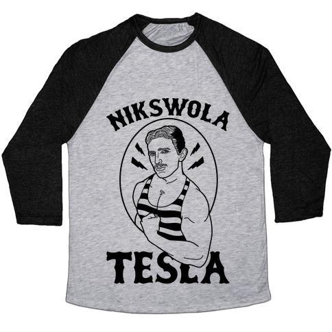 Virgin Teez  Baseball Tee Unisex Tri-Blend Baseball Tee / small / Athletic Gray / Black NIKSWOLA TESLA UNISEX TRI-BLEND BASEBALL TEE