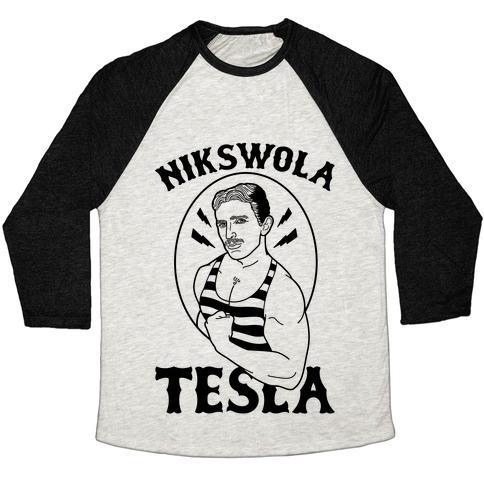 Virgin Teez  Baseball Tee Unisex Tri-Blend Baseball Tee / small / Oatmeal / Black NIKSWOLA TESLA UNISEX TRI-BLEND BASEBALL TEE