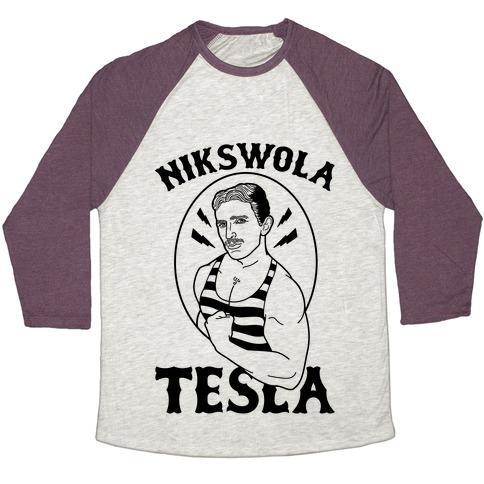 Virgin Teez  Baseball Tee Unisex Tri-Blend Baseball Tee / small / Oatmeal / Maroon NIKSWOLA TESLA UNISEX TRI-BLEND BASEBALL TEE