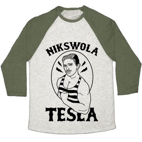 Virgin Teez  Baseball Tee Unisex Tri-Blend Baseball Tee / small / Oatmeal / Moss NIKSWOLA TESLA UNISEX TRI-BLEND BASEBALL TEE