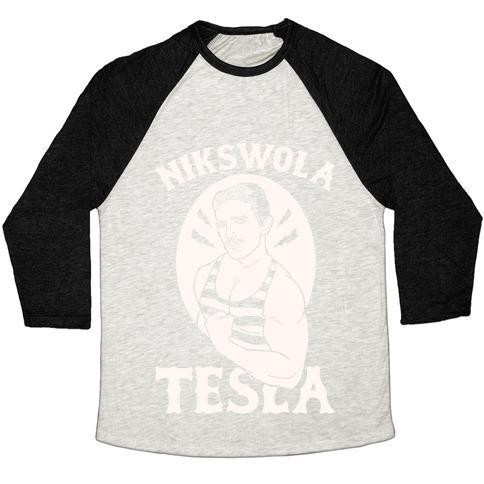 Virgin Teez  Baseball Tee Unisex Tri-Blend Baseball Tee / small / Oatmeal / Black NIKSWOLA TESLA UNISEX TRI-BLEND BASEBALL TEE
