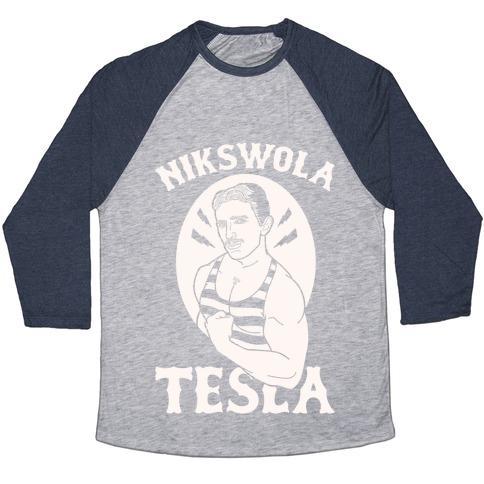 Virgin Teez  Baseball Tee Unisex Tri-Blend Baseball Tee / small / Athletic Gray / Navy NIKSWOLA TESLA UNISEX TRI-BLEND BASEBALL TEE