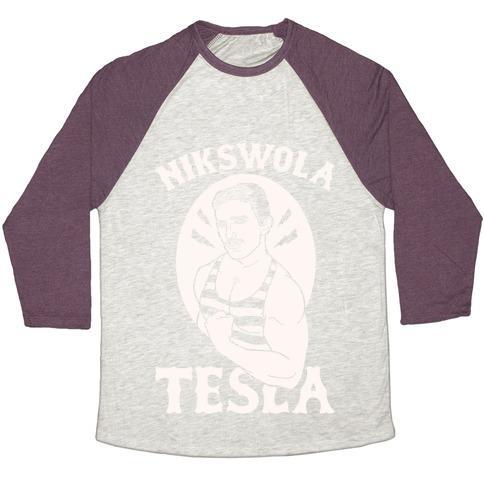 Virgin Teez  Baseball Tee Unisex Tri-Blend Baseball Tee / small / Oatmeal / Maroon NIKSWOLA TESLA UNISEX TRI-BLEND BASEBALL TEE