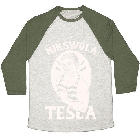 Virgin Teez  Baseball Tee Unisex Tri-Blend Baseball Tee / small / Oatmeal / Moss NIKSWOLA TESLA UNISEX TRI-BLEND BASEBALL TEE