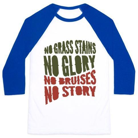 Virgin Teez  Baseball Tee Unisex Classic Baseball Tee / x-small / White/Blue NO GRASS STAINS NO GLORY UNISEX CLASSIC BASEBALL TEE