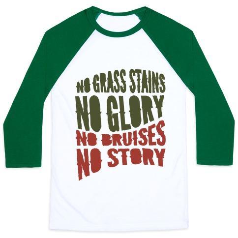 Virgin Teez  Baseball Tee Unisex Classic Baseball Tee / x-small / White/Dark Green NO GRASS STAINS NO GLORY UNISEX CLASSIC BASEBALL TEE
