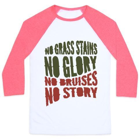 Virgin Teez  Baseball Tee Unisex Classic Baseball Tee / x-small / White/Neon Pink NO GRASS STAINS NO GLORY UNISEX CLASSIC BASEBALL TEE