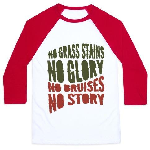 Virgin Teez  Baseball Tee Unisex Classic Baseball Tee / x-small / White/Red NO GRASS STAINS NO GLORY UNISEX CLASSIC BASEBALL TEE