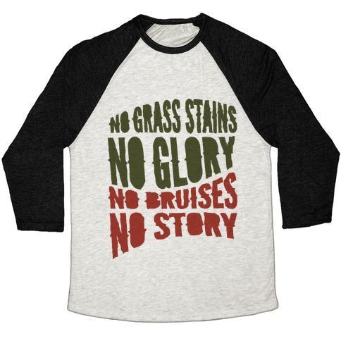 Virgin Teez  Baseball Tee Unisex Tri-Blend Baseball Tee / small / Oatmeal / Black NO GRASS STAINS NO GLORY UNISEX TRI-BLEND BASEBALL TEE