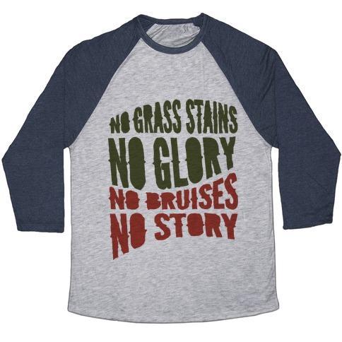 Virgin Teez  Baseball Tee Unisex Tri-Blend Baseball Tee / small / Athletic Gray / Navy NO GRASS STAINS NO GLORY UNISEX TRI-BLEND BASEBALL TEE