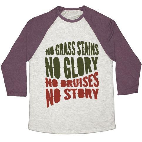 Virgin Teez  Baseball Tee Unisex Tri-Blend Baseball Tee / small / Oatmeal / Maroon NO GRASS STAINS NO GLORY UNISEX TRI-BLEND BASEBALL TEE