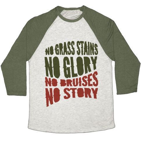 Virgin Teez  Baseball Tee Unisex Tri-Blend Baseball Tee / small / Oatmeal / Moss NO GRASS STAINS NO GLORY UNISEX TRI-BLEND BASEBALL TEE