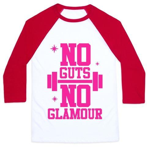 Virgin Teez  Baseball Tee Unisex Classic Baseball Tee / x-small / White/Red NO GUTS NO GLAMOUR UNISEX CLASSIC BASEBALL TEE