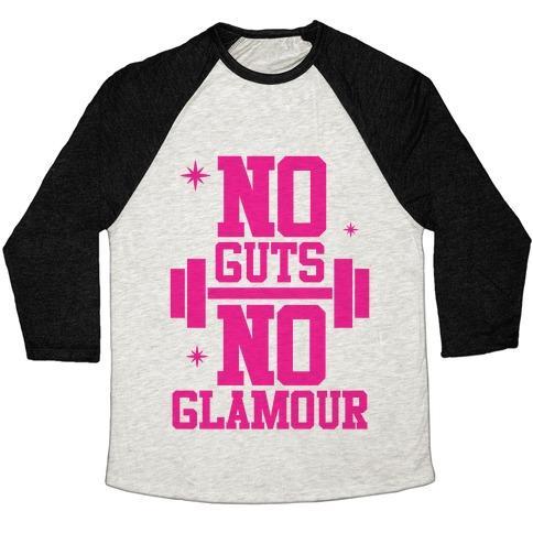 Virgin Teez  Baseball Tee Unisex Tri-Blend Baseball Tee / small / Oatmeal / Black NO GUTS NO GLAMOUR UNISEX TRI-BLEND BASEBALL TEE