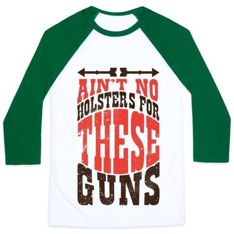 Virgin Teez  Baseball Tee Unisex Classic Baseball Tee / x-small / White/Dark Green NO HOLSTERS FOR THESE GUNS UNISEX CLASSIC BASEBALL TEE