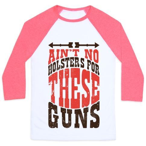 Virgin Teez  Baseball Tee Unisex Classic Baseball Tee / x-small / White/Neon Pink NO HOLSTERS FOR THESE GUNS UNISEX CLASSIC BASEBALL TEE
